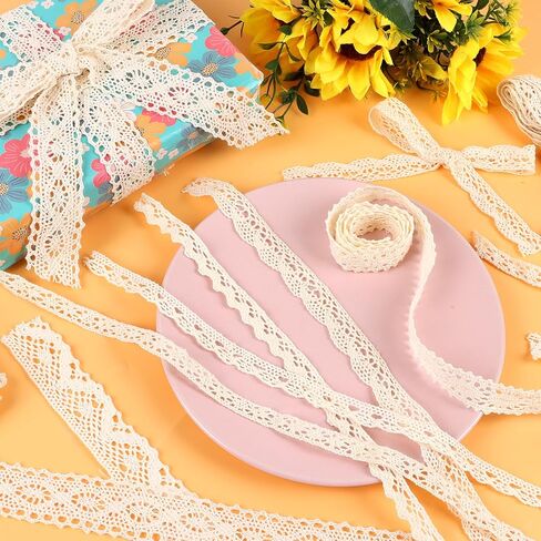 STEFORD 40 Yards Beige Lace Ribbon Trim,Cotton Rustic Vintage Crochet Ribbon with Scalloped Edge for Sewing DIY Wedding Decoration Crafts Supply in Kuwait