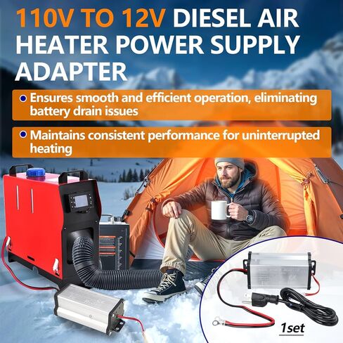 110V to 12V Diesel Air Heater Power Supply Adapter for 5KW / 8KW All-in-One Diesel Air Heater, 300W 25A AC to DC Transformer with Safety Protection, Suitable for RV, RV and Garage Heating System in Kuwait