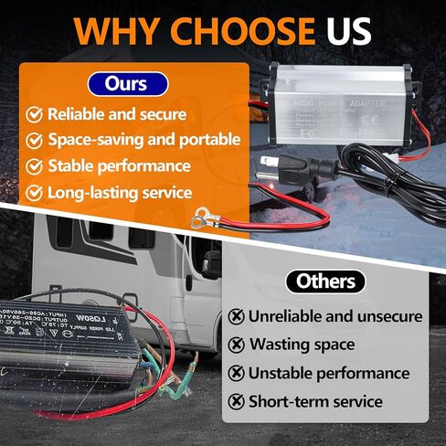110V to 12V Diesel Air Heater Power Supply Adapter for 5KW / 8KW All-in-One Diesel Air Heater, 300W 25A AC to DC Transformer with Safety Protection, Suitable for RV, RV and Garage Heating System in Kuwait