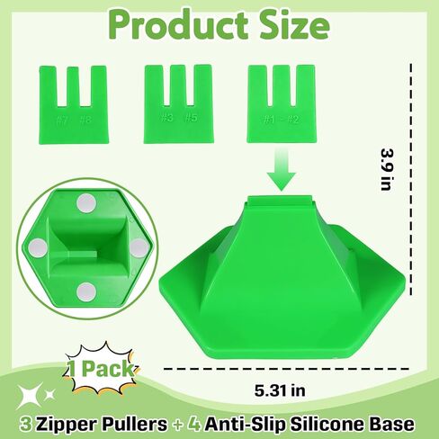 3-Prong Zipper Jig Tool with Adhesive Base for 6 Size #1#2#3#5#7#8 Zippers, Portable Zipper Pulls Installation and Repair on Clothing and Bags (Green) in Kuwait