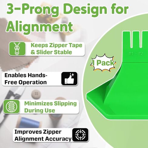 3-Prong Zipper Jig Tool with Adhesive Base for 6 Size #1#2#3#5#7#8 Zippers, Portable Zipper Pulls Installation and Repair on Clothing and Bags (Green) in Kuwait