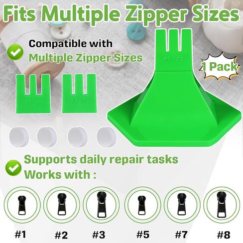 3-Prong Zipper Jig Tool with Adhesive Base for 6 Size #1#2#3#5#7#8 Zippers, Portable Zipper Pulls Installation and Repair on Clothing and Bags (Green) in Kuwait