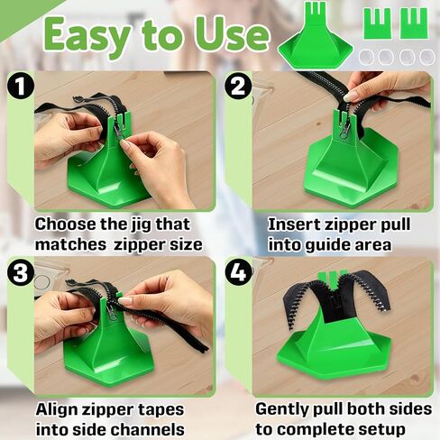 3-Prong Zipper Jig Tool with Adhesive Base for 6 Size #1#2#3#5#7#8 Zippers, Portable Zipper Pulls Installation and Repair on Clothing and Bags (Green) in Kuwait