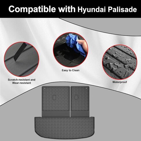 بطانة البضائع مع مجموعة حصيرة المقعد الخلفي لشركة Hyundai Palisade 2020-2025، حصيرة صندوق السيارة TPE لجميع الأحوال الجوية مع حصائر مسند الظهر، ملحقات صندوق السيارة المضادة للانزلاق الملائمة حسب الطلب in Kuwait