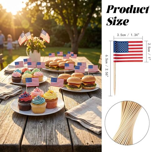 100 Pcs American Flag Toothpicks - Premium Patriotic Cupcake Toppers with Double-Sided Printing | Larger Flags for 4th of July, Juneteenth, Veterans Day Party Decorations & Home Festive Display in Kuwait
