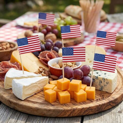 100 Pcs American Flag Toothpicks - Premium Patriotic Cupcake Toppers with Double-Sided Printing | Larger Flags for 4th of July, Juneteenth, Veterans Day Party Decorations & Home Festive Display in Kuwait