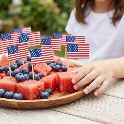 100 Pcs American Flag Toothpicks - Premium Patriotic Cupcake Toppers with Double-Sided Printing | Larger Flags for 4th of July, Juneteenth, Veterans Day Party Decorations & Home Festive Display in Kuwait