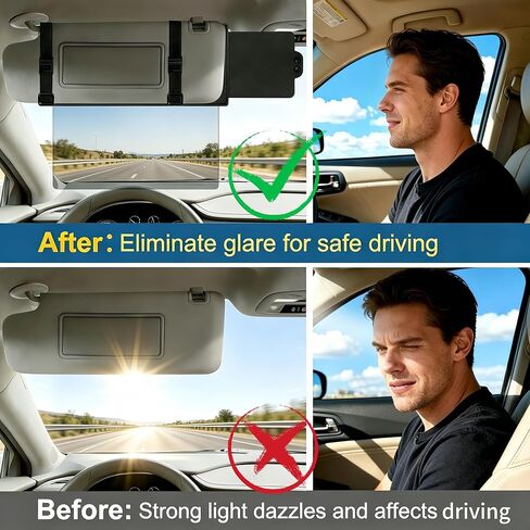 Polarized Car Sun Visor Extender with PC Lens&Side Sunshade, UV400 Anti-Glare Windshield Visor Attachment for Safe Driving,Sun Blocker Protect from Glare，UV Rays,Universal for Most Cars (Driver Side) in Kuwait