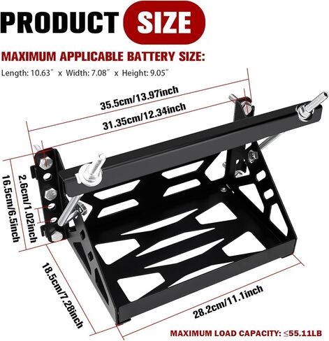 Universal Metal Battery Mounting Tray Box, Easy Bolt-In Battery Tray Bracket with Protective Pads Fits up to a 10.63" × 7.08" × 9.05" Battery, Compatible with RV, Trailer, Boat, Truck Group 24 Battery in Kuwait