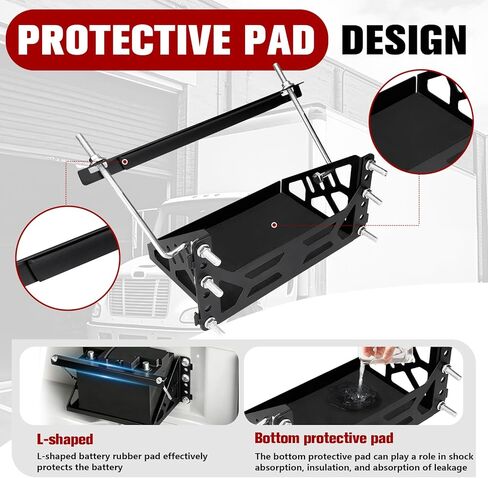 Universal Metal Battery Mounting Tray Box, Easy Bolt-In Battery Tray Bracket with Protective Pads Fits up to a 10.63" × 7.08" × 9.05" Battery, Compatible with RV, Trailer, Boat, Truck Group 24 Battery in Kuwait