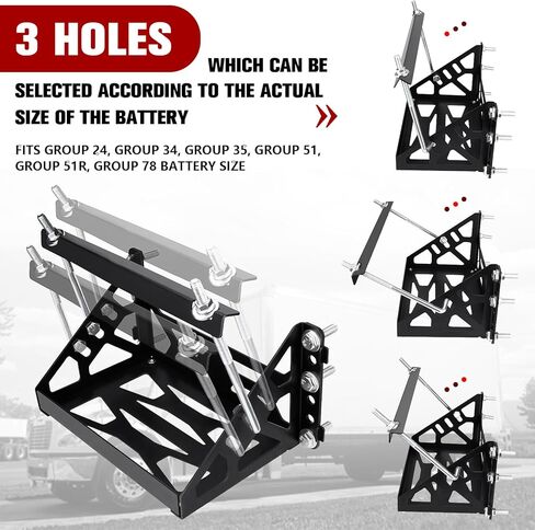 Universal Metal Battery Mounting Tray Box, Easy Bolt-In Battery Tray Bracket with Protective Pads Fits up to a 10.63" × 7.08" × 9.05" Battery, Compatible with RV, Trailer, Boat, Truck Group 24 Battery in Kuwait