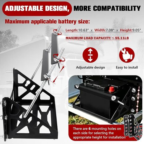 Universal Metal Battery Mounting Tray Box, Easy Bolt-In Battery Tray Bracket with Protective Pads Fits up to a 10.63" × 7.08" × 9.05" Battery, Compatible with RV, Trailer, Boat, Truck Group 24 Battery in Kuwait