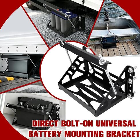 Universal Metal Battery Mounting Tray Box, Easy Bolt-In Battery Tray Bracket with Protective Pads Fits up to a 10.63" × 7.08" × 9.05" Battery, Compatible with RV, Trailer, Boat, Truck Group 24 Battery in Kuwait