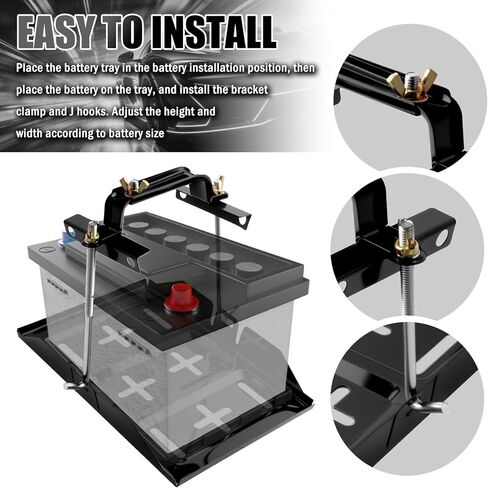 Car Battery Hold Down Kit,High Strength Car Battery Holder Bracket Kit with Adjustable Bracket Clamp,J Hooks,Professional Batteries Tray Hold Down Kits for Fixing Batteries in Kuwait
