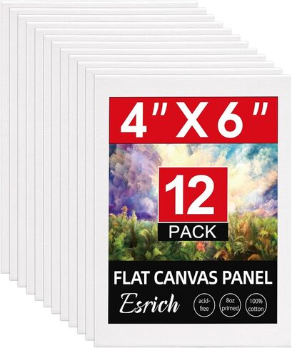ESRICH 12 Pack 4x6 Inch Small Canvases for Painting, Painting Canvas 4x6 Inch Cotton Primed Acid Free Mini Blank Canvas Panels for Oil Paint,Watercolor,Acrylic Paint, Gouache, Tempera in Kuwait