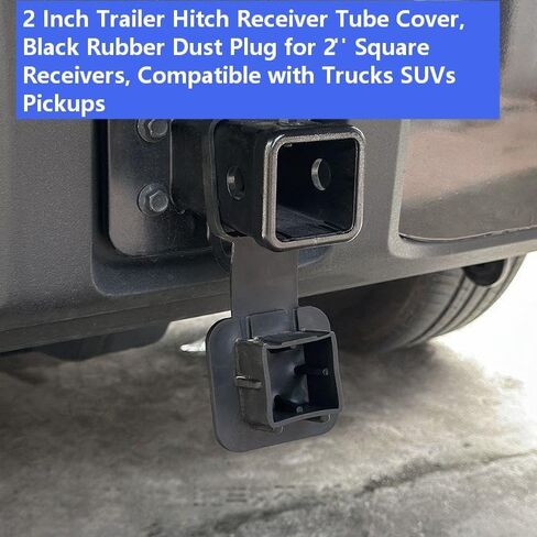 2 Inch Trailer Hitch Receiver Tube Cover, Black Rubber Dust Plug for 2" Square Receivers, Compatible with Trucks SUVs Pickups（ 1pcs） in Kuwait