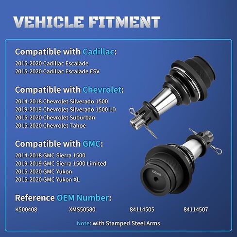 Set of 2 Front Lower Ball Joint Compatible with 2014-2020 Chevy Silverado 1500 Tahoe Suburban GMC Sierra Yukon XL Cadillac Escalade ESV 2015 2016 2017 2018 2019 2020 Replaces K500408 in Kuwait