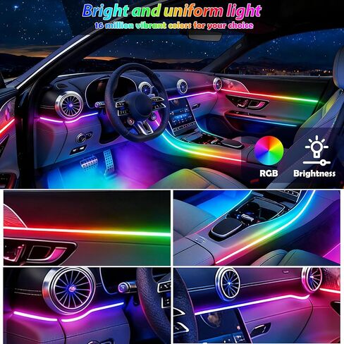 RGB-IC 6 in 1 Car Led Strip Lights, Interior Car Lights, App and Remote Control Ambient Lighting Kit with 16 Million Colors Fiber Optics&Music Sync Rhythm, USB Neon Light Accessories for Console&Door in Kuwait