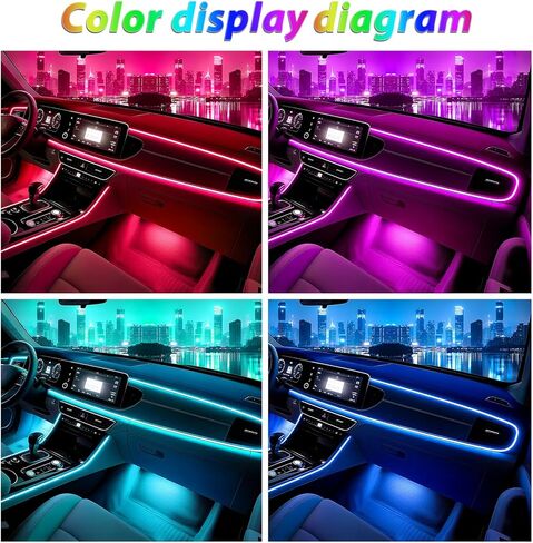 RGB-IC 6 in 1 Car Led Strip Lights, Interior Car Lights, App and Remote Control Ambient Lighting Kit with 16 Million Colors Fiber Optics&Music Sync Rhythm, USB Neon Light Accessories for Console&Door in Kuwait