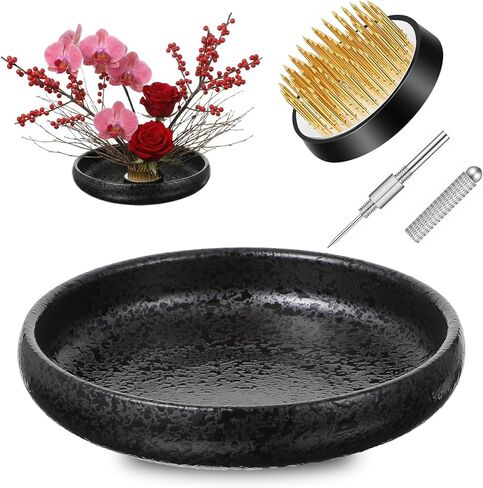 مجموعة مزهريات Kenaoeoe Ikebana مجموعة مزهريات زهرة الضفدع الخزفية مع مزهريات Ikebana مقاس 1.8 بوصة وأداة تمليس الإبرة لترتيبات الزهور اليابانية in Kuwait