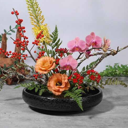 مجموعة مزهريات Kenaoeoe Ikebana مجموعة مزهريات زهرة الضفدع الخزفية مع مزهريات Ikebana مقاس 1.8 بوصة وأداة تمليس الإبرة لترتيبات الزهور اليابانية in Kuwait