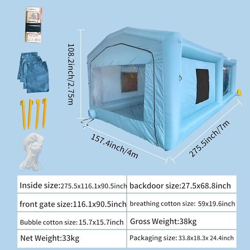 23x13x9FT Inflatable Paint Booth, Spray Paint Tent with 750W+550W Blowers and Air Filter System, Blow up Paint Booth for DIY, Auto Refinish, Mobile Detailing,Motorcycle Garage in Kuwait