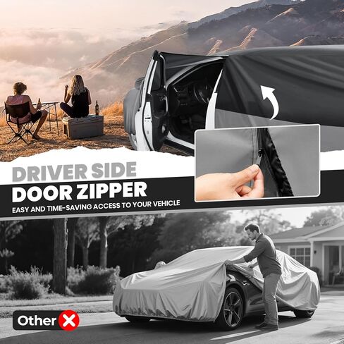 Cartist 420d Car Cover for Ford Mustang 1994-2026, for Chevy Camaro 2010-2026, All Weather Car Cover for Camaro Accessories, Waterproof, with Zipper & Reflective Safety Strips in Kuwait