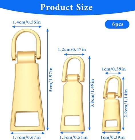 6 Pack Zipper Pulls Replacement, Gold Zipper Pull Tab Repair Kit for Suitcases, Backpacks, Jackets, Coats, Handbags, Luggage in Kuwait