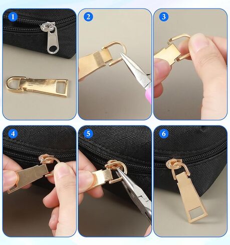 6 Pack Zipper Pulls Replacement, Gold Zipper Pull Tab Repair Kit for Suitcases, Backpacks, Jackets, Coats, Handbags, Luggage in Kuwait
