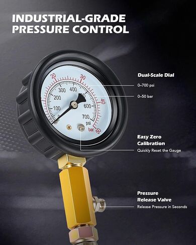 Orion Motor Tech 51pc Compression and Leakage Tester Kit for Petrol & Diesel Engines, Cylinder Leak Down Test Kit with Dual Pressure Gauge, Adapters, Hoses, & Quick Couplers for HDi, TDCi & PD Engines in Kuwait