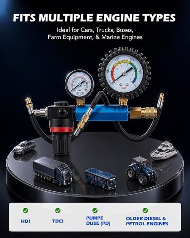 Orion Motor Tech 51pc Compression and Leakage Tester Kit for Petrol & Diesel Engines, Cylinder Leak Down Test Kit with Dual Pressure Gauge, Adapters, Hoses, & Quick Couplers for HDi, TDCi & PD Engines in Kuwait