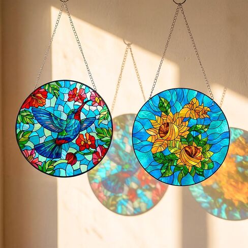 Humyoun 36 Pcs Flower Suncatchers Crafts Kit DIY Window Paint Art Stained Glass Painting Craft Kits for Activities 24 Acrylic Markers and 12 Suncatchers for Adults Home Decor Creative Projects in Kuwait
