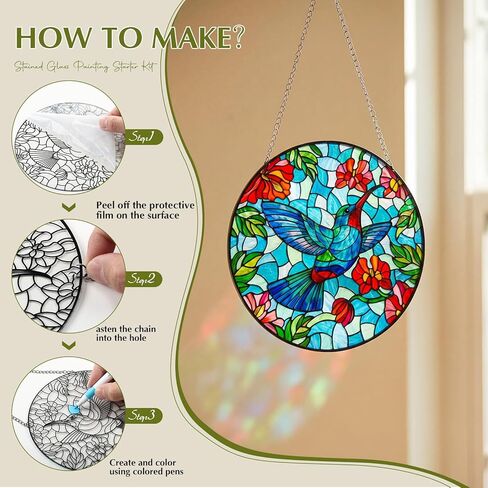 Humyoun 36 Pcs Flower Suncatchers Crafts Kit DIY Window Paint Art Stained Glass Painting Craft Kits for Activities 24 Acrylic Markers and 12 Suncatchers for Adults Home Decor Creative Projects in Kuwait