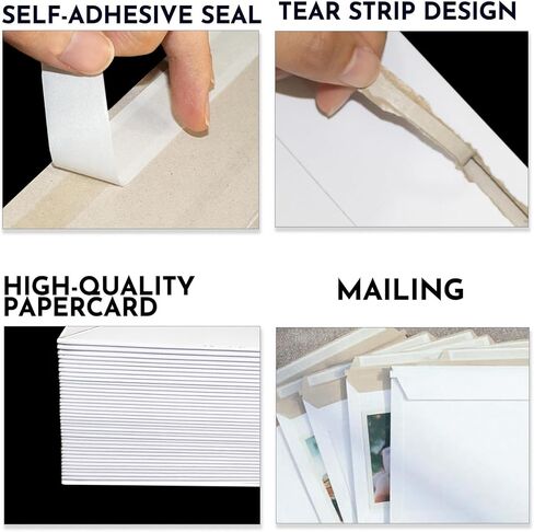 100 Pack 6.8x8.8 Inch Rigid Mailers, Self Seal Cardboard Mailing Envelopes, Protective Flat Shipping White Envelopes for Documents, Photo, Postcards, Stamps, Gift Cards, CDs in Kuwait