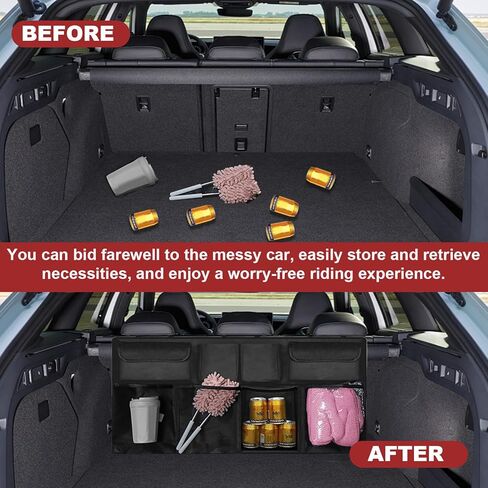 Trunk Organizer with 8 Storage Pockets, Large Capacity Car Storage Bag, Automotive Interior Cargo Organization Storage Bag Accessories, Universal for SUV, Truck, Van in Kuwait