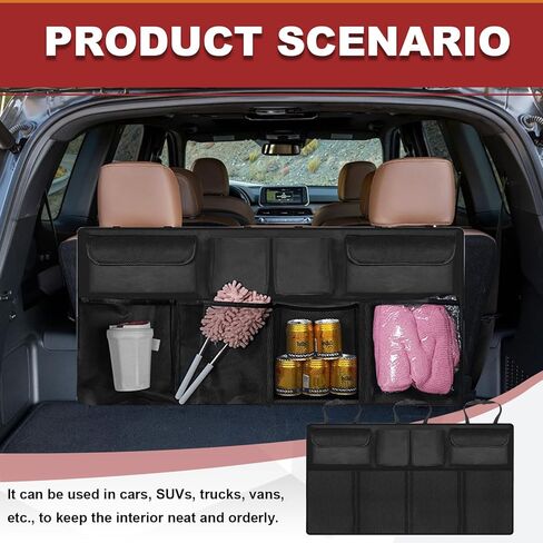 Trunk Organizer with 8 Storage Pockets, Large Capacity Car Storage Bag, Automotive Interior Cargo Organization Storage Bag Accessories, Universal for SUV, Truck, Van in Kuwait