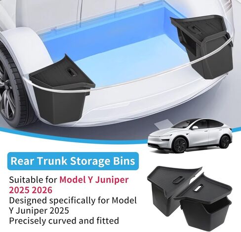 Eonflux 2025 2026 Tesla Model Y Juniper Accessories، صناديق تخزين جانبية منظم صندوق السيارة مع أغطية، منظم تخزين صندوق السيارة الخلفي من طراز Y Juniper، منظم صندوق السيارة لملحقات Tesla Model Y 2026 in Kuwait