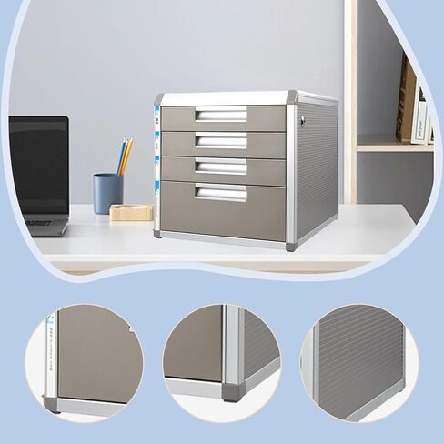4 Drawer File Cabinet with Lock, Locking Aluminum Cabinet for A4 Letter Size, Under Desk Storage for Office & Home in Kuwait