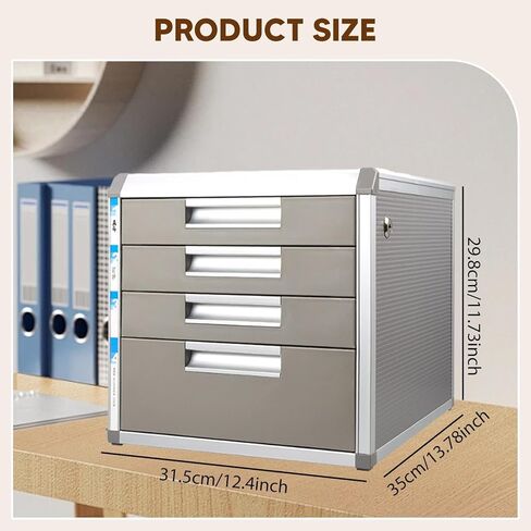 4 Drawer File Cabinet with Lock, Locking Aluminum Cabinet for A4 Letter Size, Under Desk Storage for Office & Home in Kuwait