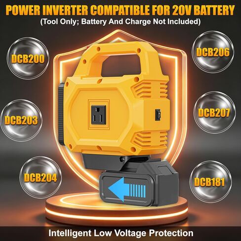 250W Power Inverter Compatible for Dewalt 20V Battery(No Battery), DC 20V to AC 110V Portable Power Station with 3000LM LED Work Light, 1 AC Outlet,2 USB Ports, 1 Type-C for Camping, Emergency Use in Kuwait