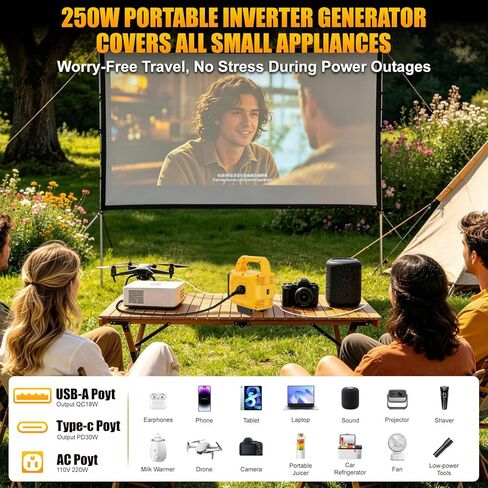 250W Power Inverter Compatible for Dewalt 20V Battery(No Battery), DC 20V to AC 110V Portable Power Station with 3000LM LED Work Light, 1 AC Outlet,2 USB Ports, 1 Type-C for Camping, Emergency Use in Kuwait