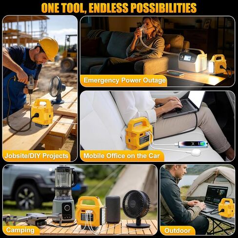 250W Power Inverter Compatible for Dewalt 20V Battery(No Battery), DC 20V to AC 110V Portable Power Station with 3000LM LED Work Light, 1 AC Outlet,2 USB Ports, 1 Type-C for Camping, Emergency Use in Kuwait