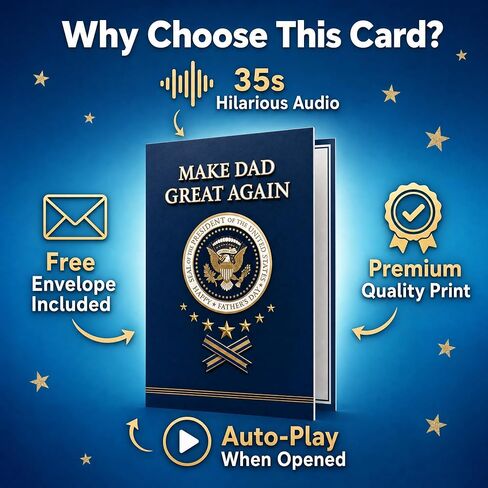 Talking Father’s Day Card with Sound, Funny Patriotic Audio Greeting Card for Dad Husband Grandpa, 35-Second Voice Message, 5x7 Best Dad Gift from Son Daughter Wife in Kuwait