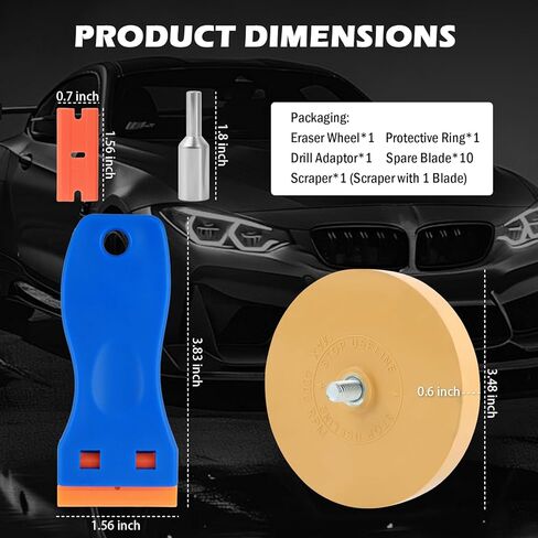 New Car Eraser Wheel for Drill,Non-damaging Car Decal Remover Wheel Kit for Vinyl Tapes with Sticker Remover Tool/Drill Adapter/Blade,Soft Eraser Wheels Adhesive Removers in Kuwait