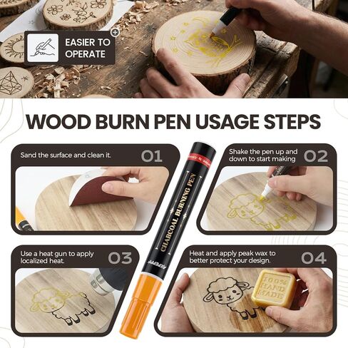 Wood Burn Paste Pen Kit,4OZ Wood Charcoal Paste，Easily Create Beautiful Wood Engravings in Minutes—Perfect for Beginners. Precisely and effortlessly Etch Designs onto Wood, Canvas, and Denim in Kuwait