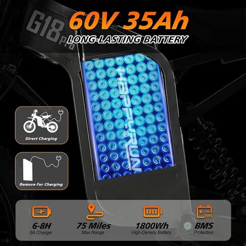 HAPPYRUN G18pro Electric Dirt Bike for Adults – 4500W Peak Motor, 60V 35Ah Battery, 75 Miles Range, 5 Speed Modes, Full Suspension, Hydraulic Brakes, 19"/17" Off-Road Tires in Kuwait