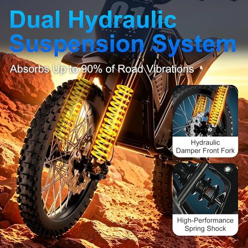 Evoltrix Electric Dirt Bike for Adults & Teens, 3500W Peak Motor, 48V 23Ah Battery, 38MPH Max Speed, 45 Miles Range, Off-Road E Dirt Bike with Hydraulic Brakes, Dual Suspension & 14"/12" Fat Tires in Kuwait