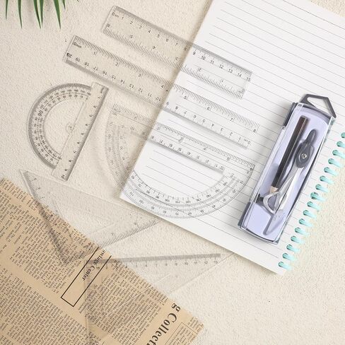 1 Set Plastic Geometry Math Set, Measuring Tool Includes Clear Ruler 12 Inch 6 Inch 6 and 3.8 Inches Protractor 45/60 Degree Triangle Rulers Compass for Office Drawing Drafting Engineering in Kuwait