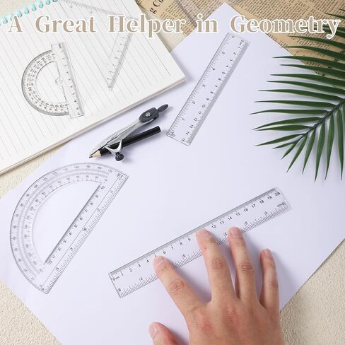1 Set Plastic Geometry Math Set, Measuring Tool Includes Clear Ruler 12 Inch 6 Inch 6 and 3.8 Inches Protractor 45/60 Degree Triangle Rulers Compass for Office Drawing Drafting Engineering in Kuwait