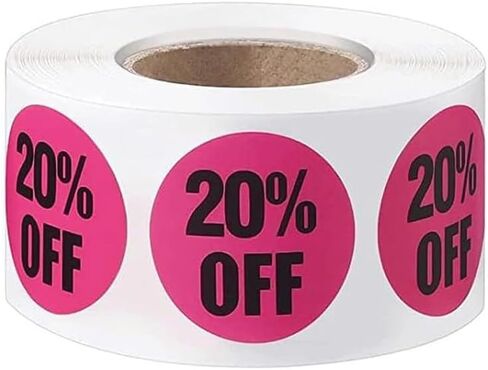 500Pcs 1Inch 20% Percent Off Sale Stickers Self-Adhesive Round Product Labels Sales Sticker Tags for Retail Store in Kuwait